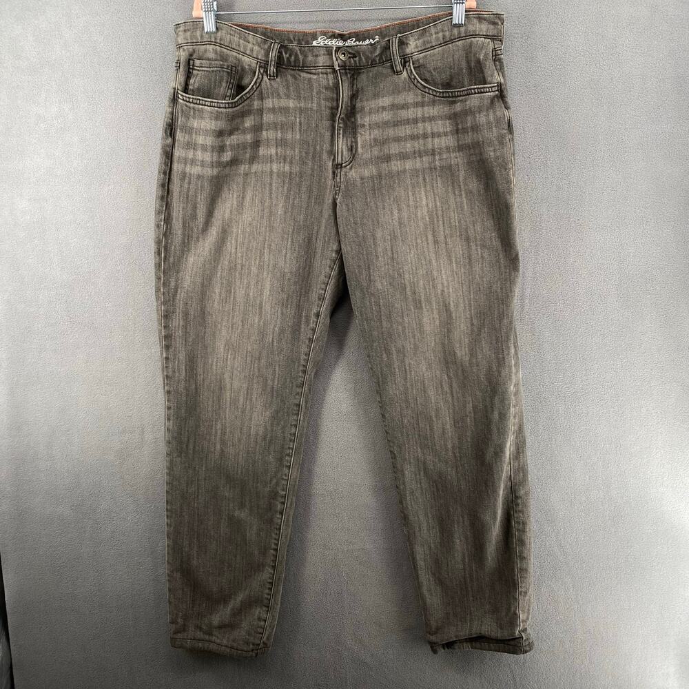 Eddie Bauer Boyfriend‎ Plaid Flannel Lined Jeans Womens 10 Faded Black Outdoors
